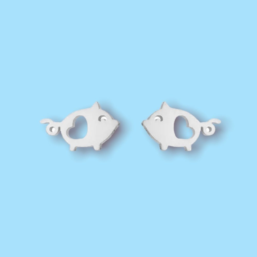 Silver Piggy Animal Earrings